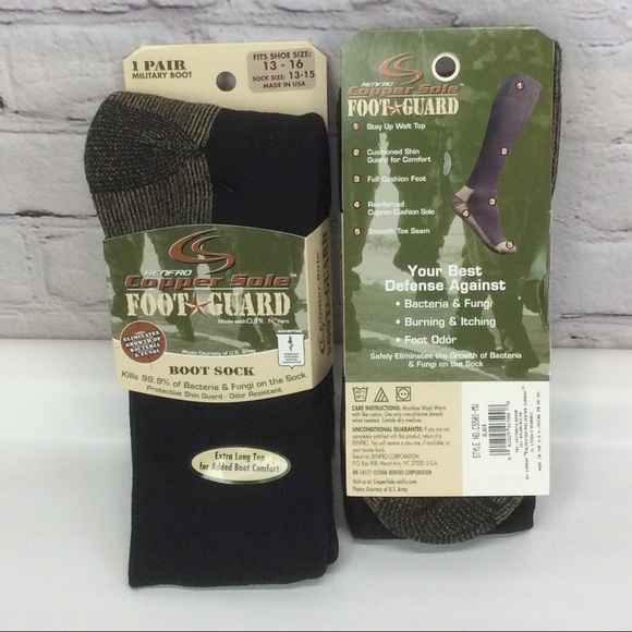 Copper Sole Renfro Foot Guard Black Boot Socks 2 Pair Big & Tall Sock Size 13-15 - Picture 5 of 5